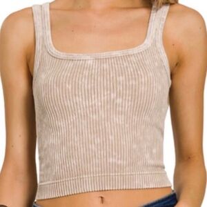 NWT Zenana Ribbed Taupe Tank Top with Built In Bra